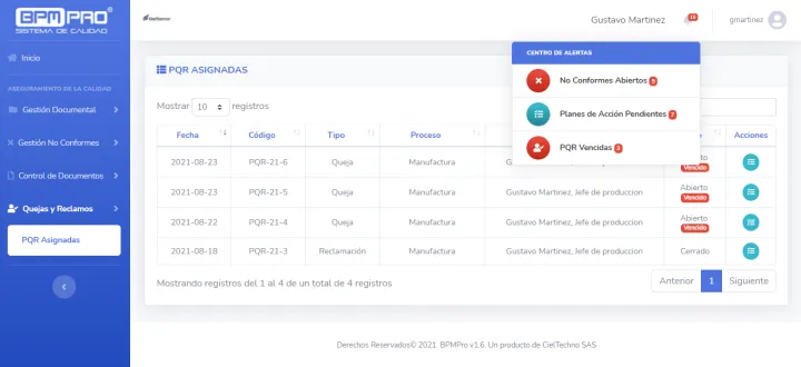 Captura BPMPro Sistema de Calidad