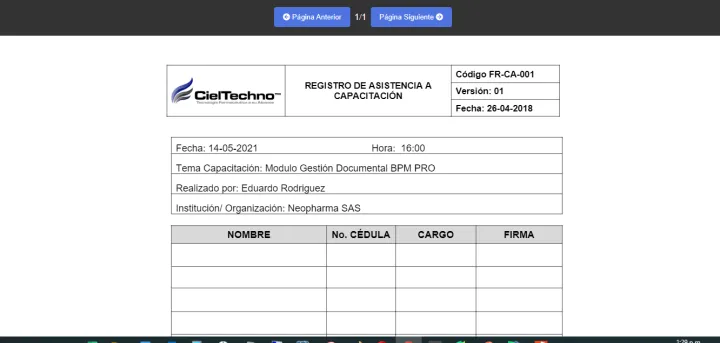 Captura BPMPro Sistema de Calidad
