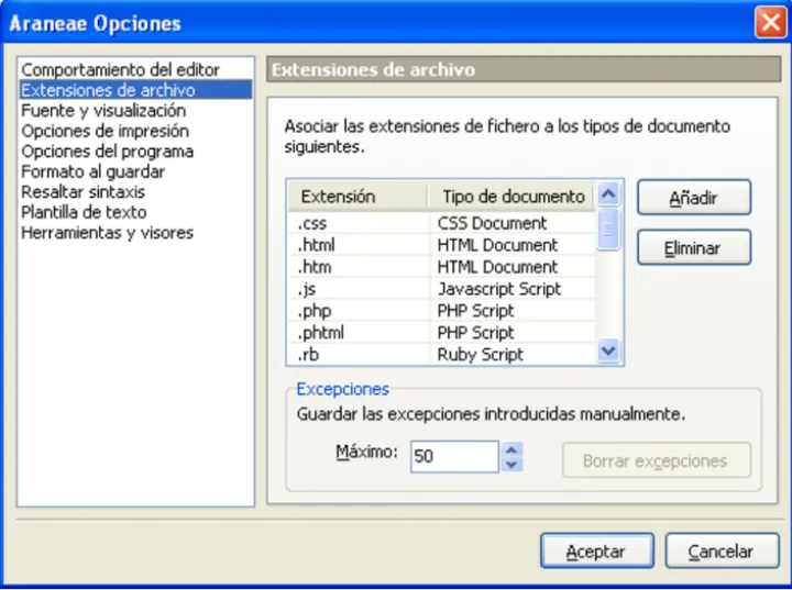 Captura Araneae Editores de Texto