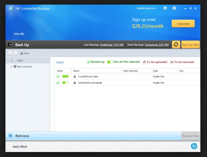 Captura HP Connected Backup