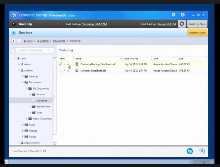 Captura HP Connected Backup