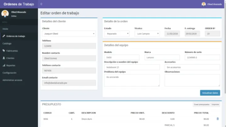 Captura Sistema web